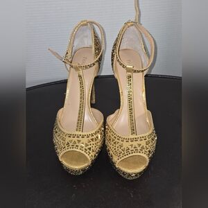 Thalia Sodi Gold Peep-Toe Heels